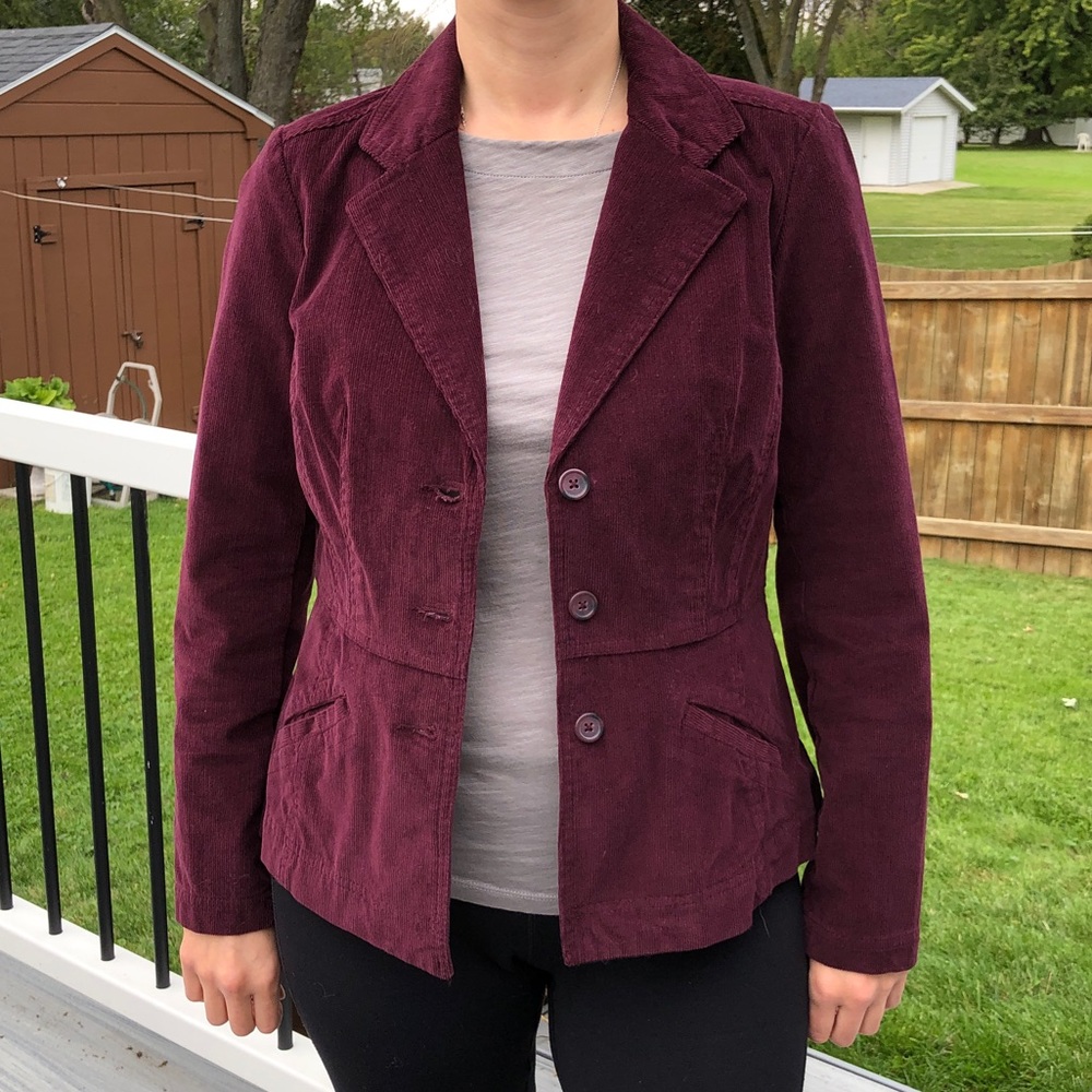 St. John’s Bay maroon corduroy blazer Sz MP - Picture 9 of 11